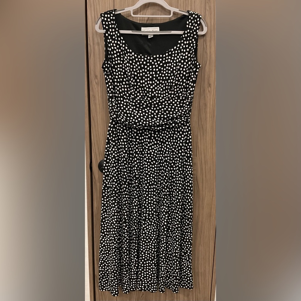 Chelsea Suite Womens Sleeveless Black & White Poka  Dot Dress Size 6